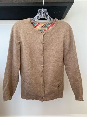 Light Brown Button-Up Crewneck Cardigan Sweater